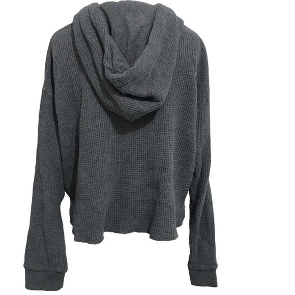 O’Neill Crop Waffle Knit Hoodie Oversized in Charcoal Gray Size Small - Picture 3 of 7